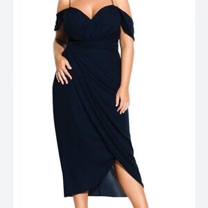 City Chic Midnight Blue Off-Shoulder Midi Dress